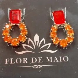 Brinco pedras verm. e laranja