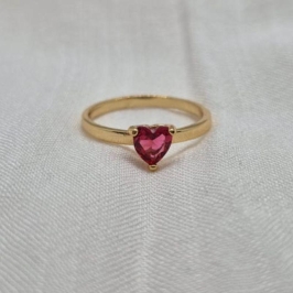 Anel Solitário Coração Rosa