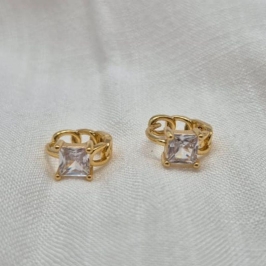 Brinco Argola Pedra Quadrada Cristal