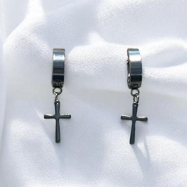 Brinco Argolinha c/ Cruz Aço Inox