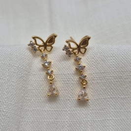 Brinco Borboleta Brilhantes Pendurados