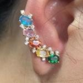 Brinco Colorido Cravejado Earcuff