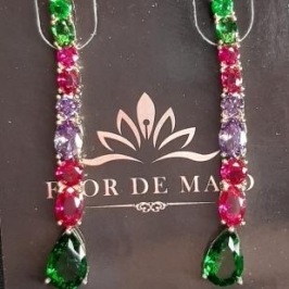 Brinco Comprido Pedras Color