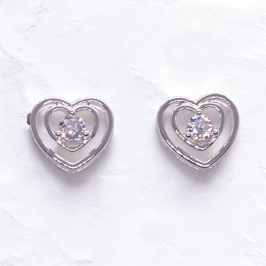 Brinco Corações c/ Brilhante Prata