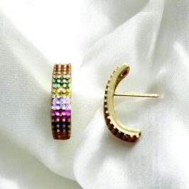 Brinco Ear Hook Zirconias Coloridas