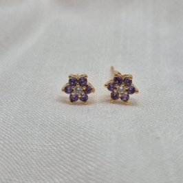 Brinco Flor Brilhantes Roxos