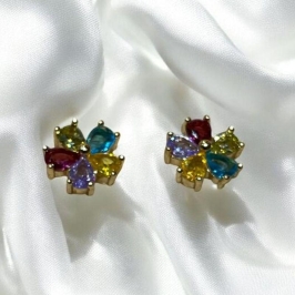 Brinco Flor Pedras Coloridas