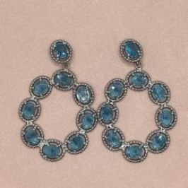 Brinco Oval Pedras Azul Clara