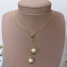 Colar Longo Gravata Perolas Grande 10mm