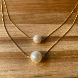 Corrente Dupla c/ 2 Perolas Emenda no meio