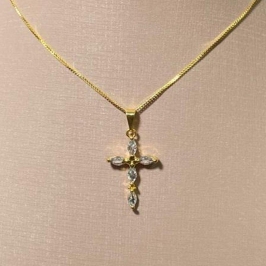 Corrente Pingente Cruz c/ Pedras Navete