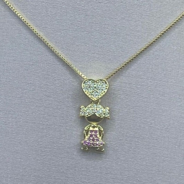 Corrente Pingente Menina Zirconias Vermelhas