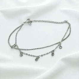 Pulseira Dupla Fio Bolinhas/Fio Pingentes Brilhantes