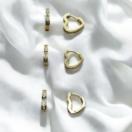 Trio de Brincos Coração Zircônias