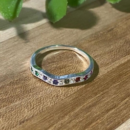 Anel Meia Aliança Ondulada Colorida