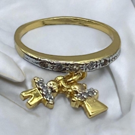 Anel Menino/Menina Pendurada com Pedra Cristais