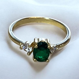 Anel Pedra Verde Brilhantes