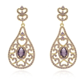 Brinco Brilhantes e Pedras Roxo