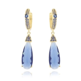 Brinco Cravejado Brilhantes e Pedras Azul