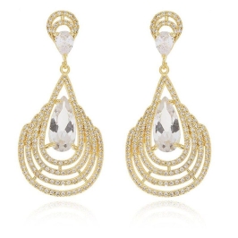 Brinco Cravejado Zirconias e Pedra Cristais