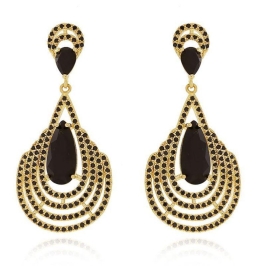 Brinco Cravejado Zirconias e Pedra Negra