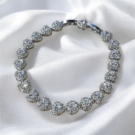 Pulseira Brilhantes Coração Aço Inox
