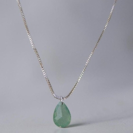 Gargantilha c/ Pingente Pedra Gota Verde Leitoso