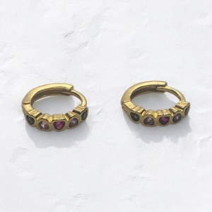 Brinco Argolinha Corações Brilhantes Coloridos