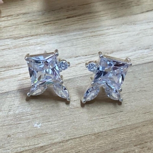 Brinco Brilhante Quadrado Folhas