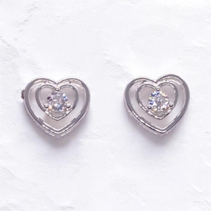 Brinco Corações c/ Brilhante Prata