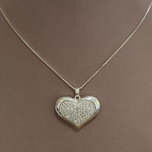 Colar Coração Brilhantes Prata