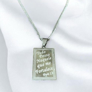 Corrente c/ Pingente Tudo que Posso Aço Inox