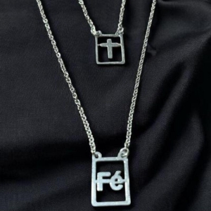 Escapulario Cruz + Fé Aço Inox