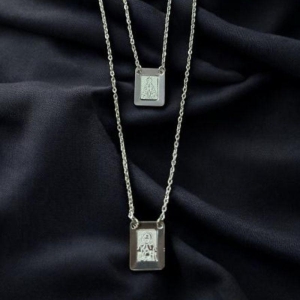 Escapulario Nossa Senhora + Sagrado Coração Aço Inox