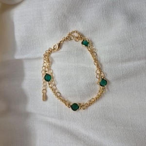 Pulseira Cordão Duplo Pedras Verdes