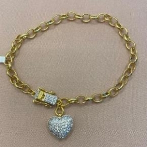 Pulseira Elo Portugues Coração Cravejado