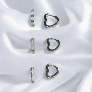 Trio de Brincos Coração Zircônias