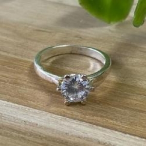 Anel Solitario Sextavado Prata