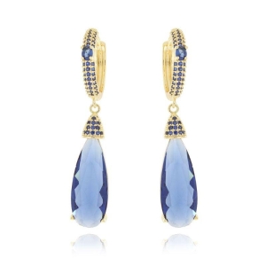 Brinco Cravejado Brilhantes e Pedras Azul