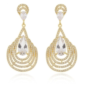 Brinco Cravejado Zirconias e Pedra Cristais