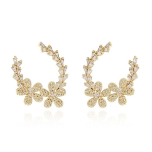 Brinco Folhas Cristais e Flores Cravejadas Brilhantes