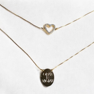 Escapulário Coração Cravejado / Orai e Vigiai