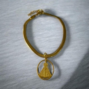 Pulseira Fita + Nossa Senhora Oval Vazado