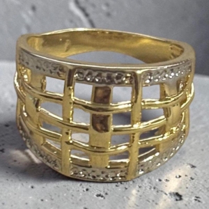 Anel Quadriculado Vazado c/ 2 Filas de Ródio