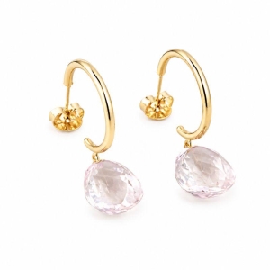 Brinco Argola Pedra Rosa Dourado