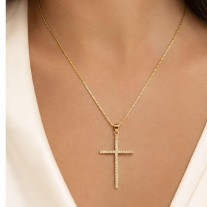 Corrente Veneziana Pingente Crucifixo Grande Brilhantes