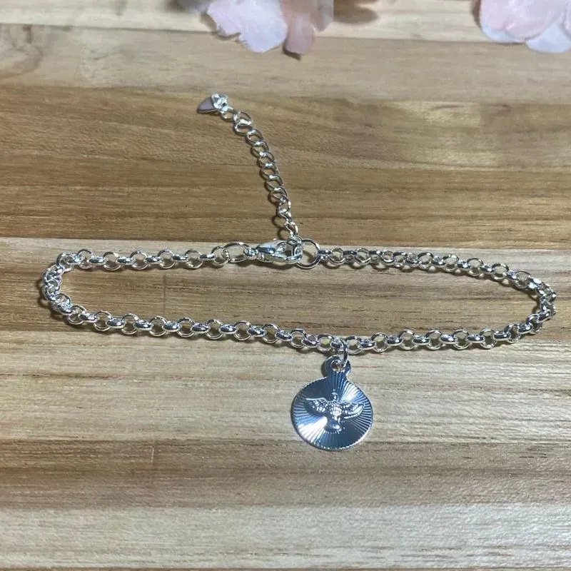 Pulseira Espirito Santo Alto Relevo Redondo Prata