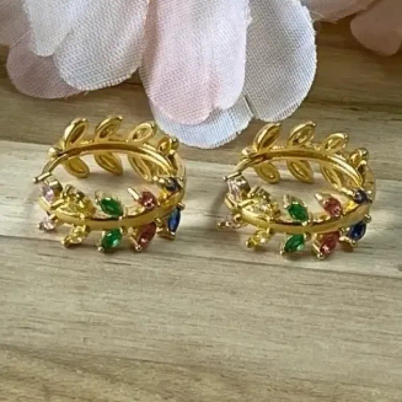 Brinco Argola Articulado Folhas Color Gde