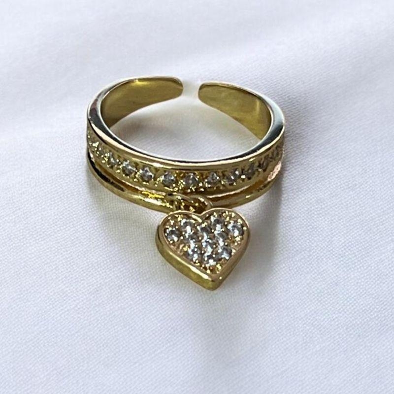 Anel Brilhantes Coração Pendurado Regulável