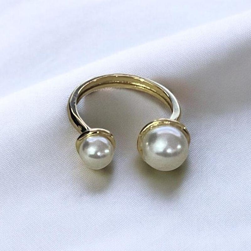 Anel Duas Perolas Regulável